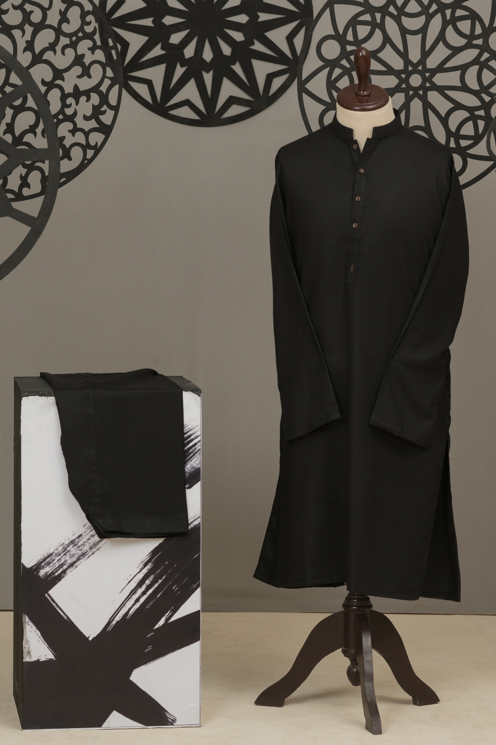 Black Ayudia Blended Qameez Shalwar Fabric