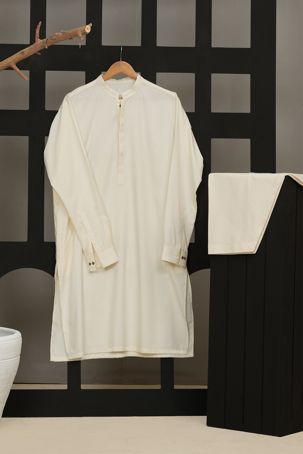 Cream Modal Blended Qameez Shalwar Fabric