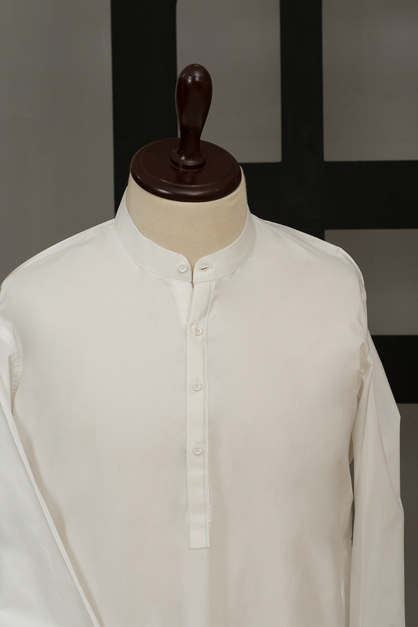 Off White Cotton Latha Qameez Shalwar Fabric