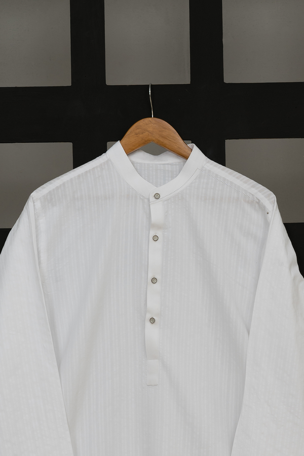White Seersucker Stripes Kurta Fabric