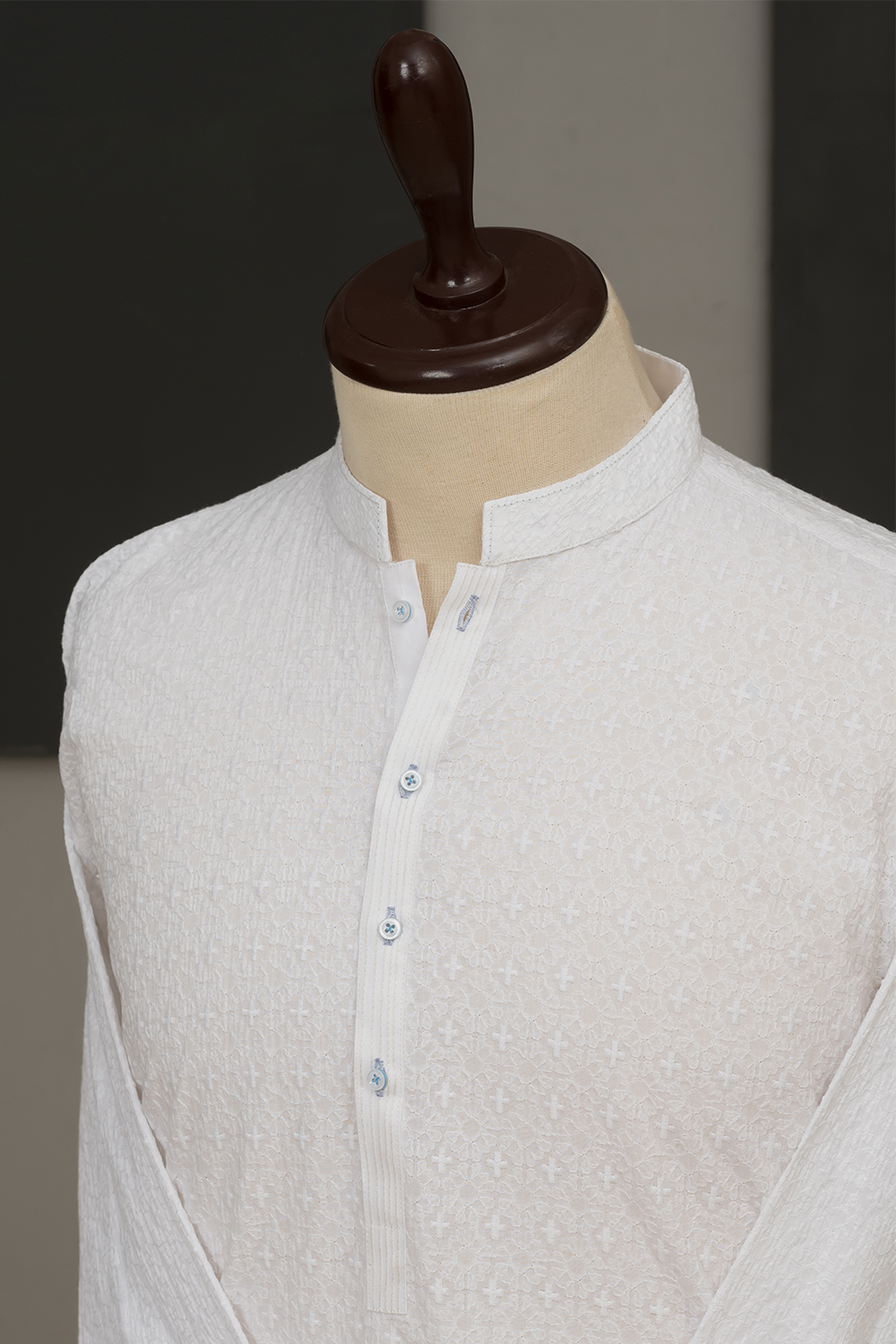 White Cotton Chikankari Kurta Fabric