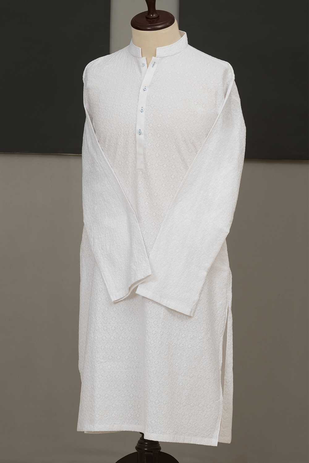 White Cotton Chikankari Kurta Fabric