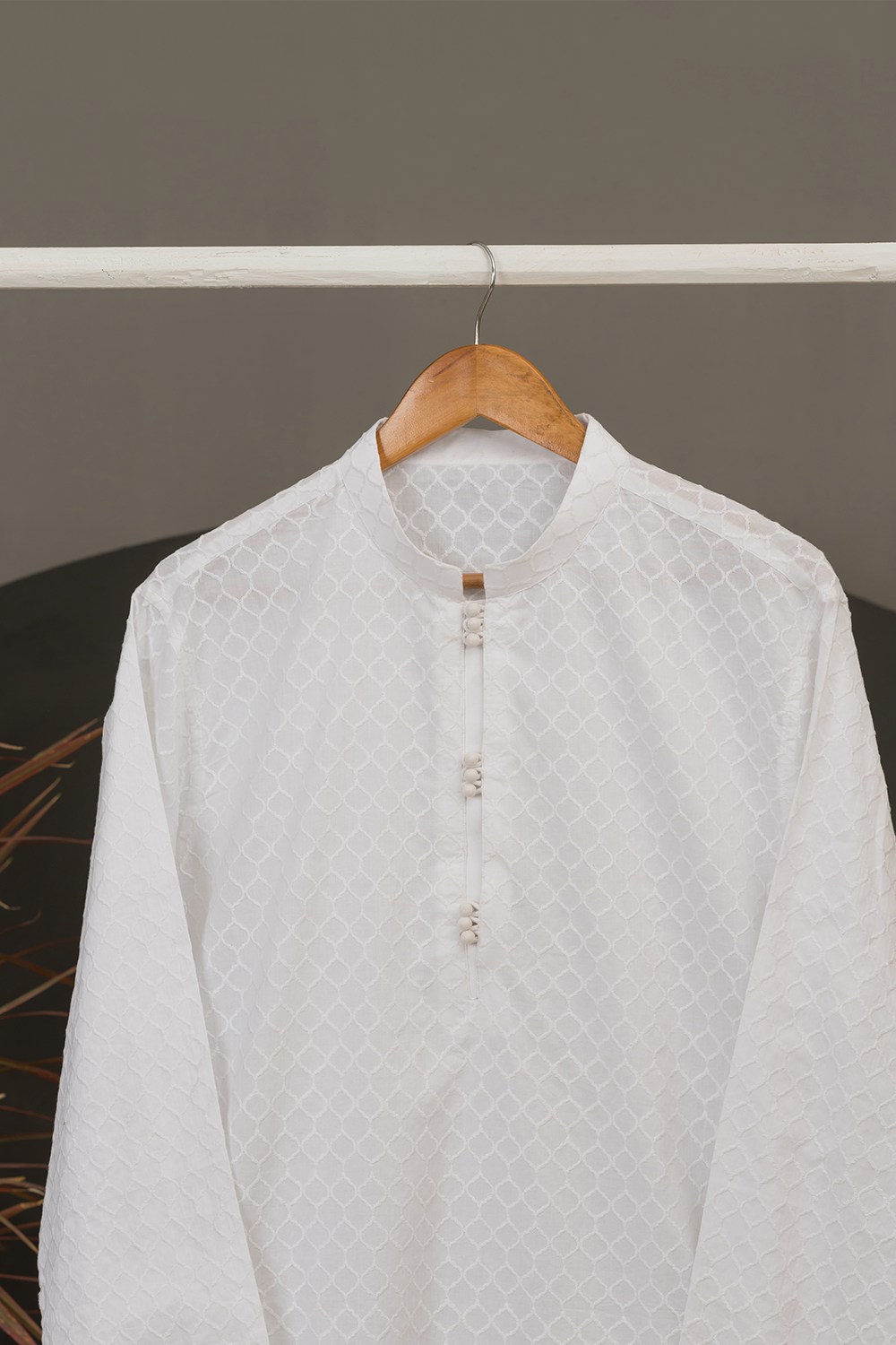 White Cotton Chikankari Kurta Fabric