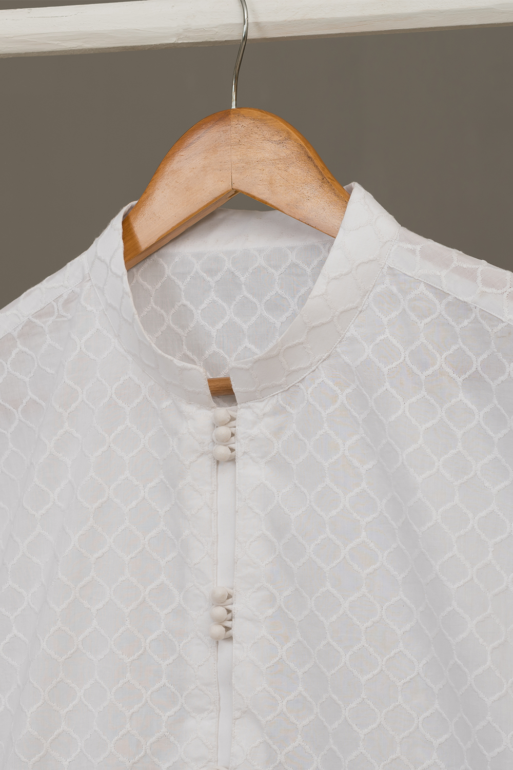 White Cotton Chikankari Kurta Fabric