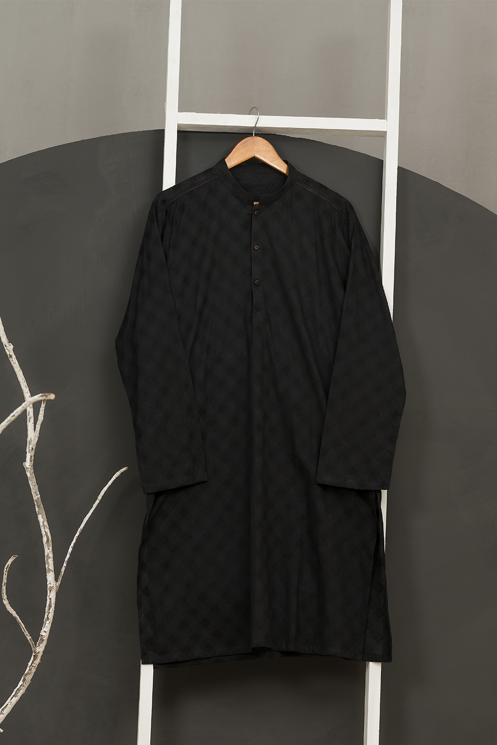 Black Cotton Chikankari Kurta Fabric