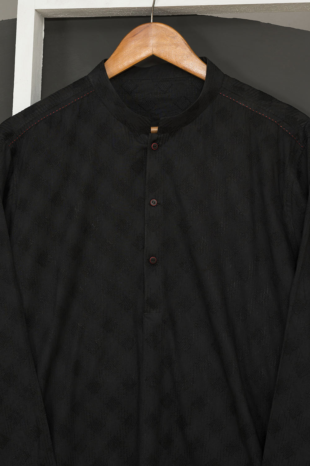 Black Cotton Chikankari Kurta Fabric