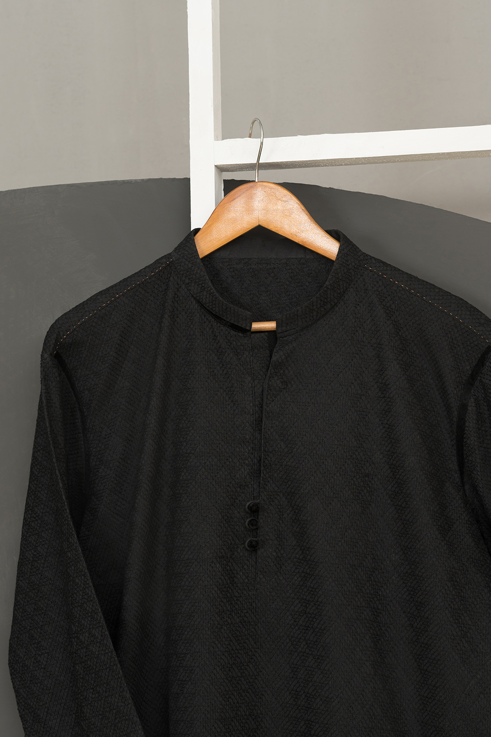 Black Cotton Chikankari Kurta Fabric