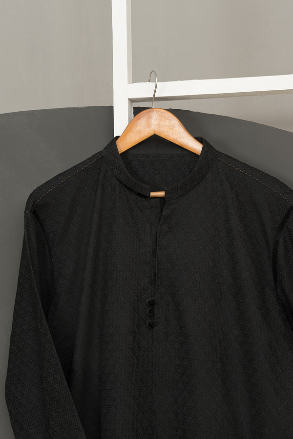 Black Cotton Chikankari Kurta Fabric