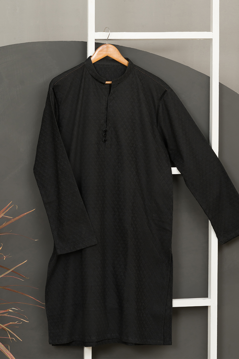Black Cotton Chikankari Kurta Fabric