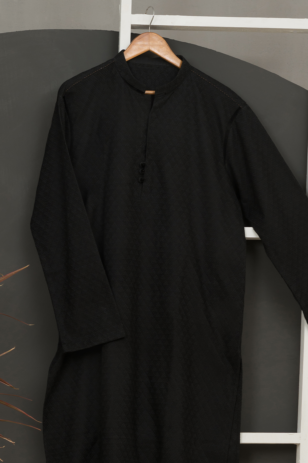 Black Cotton Chikankari Kurta Fabric