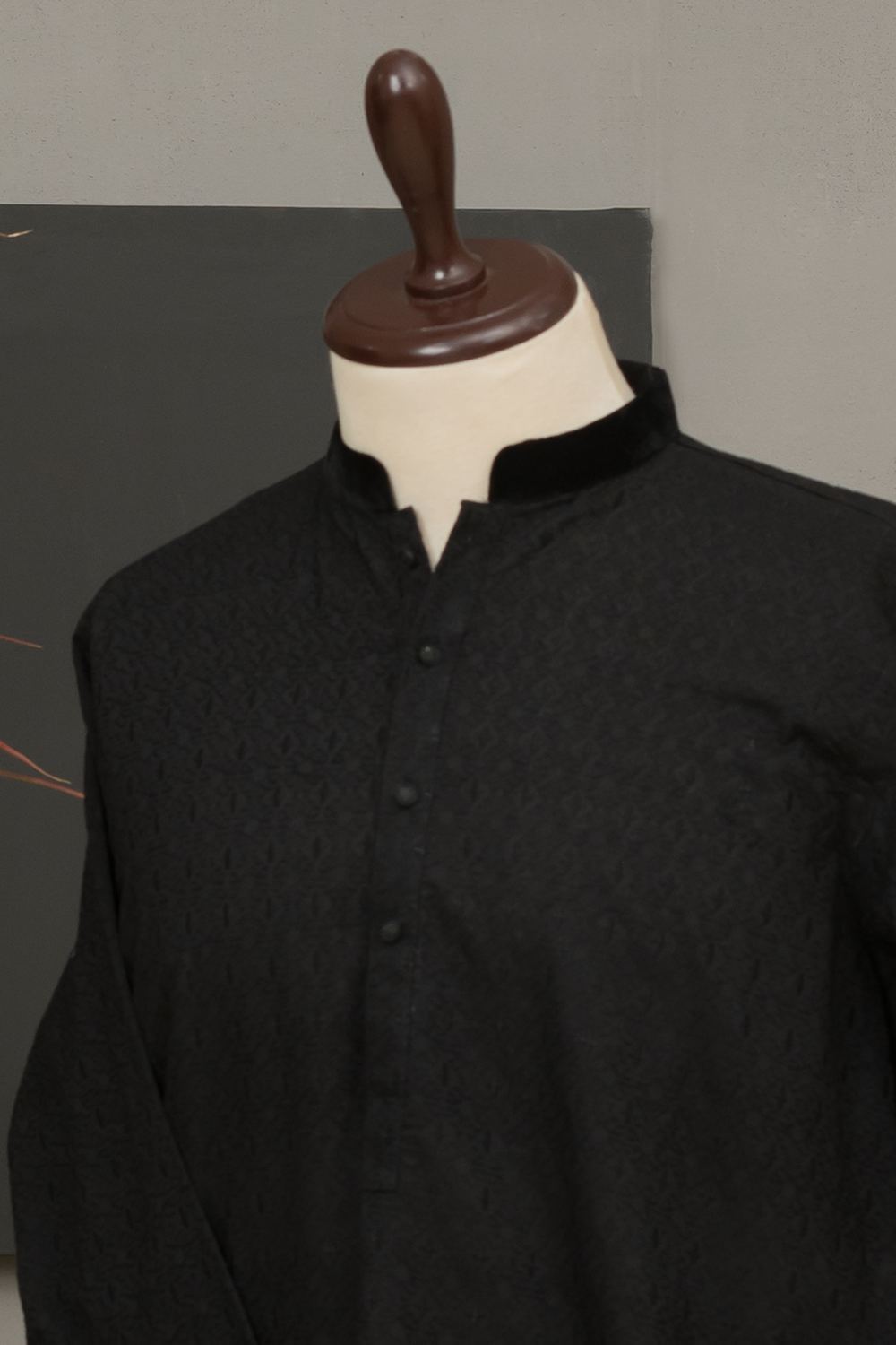 Black Cotton Chikankari Kurta Fabric
