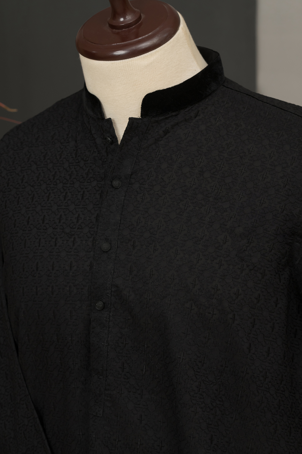 Black Cotton Chikankari Kurta Fabric